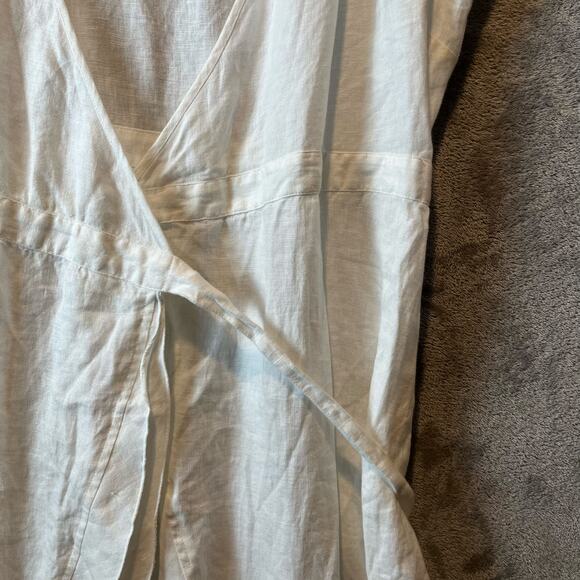 J. Crew White Short Sleeve Ruffled Wrap Dress Cover Up 100% Linen Womens Size 6 - Picture 3 of 7